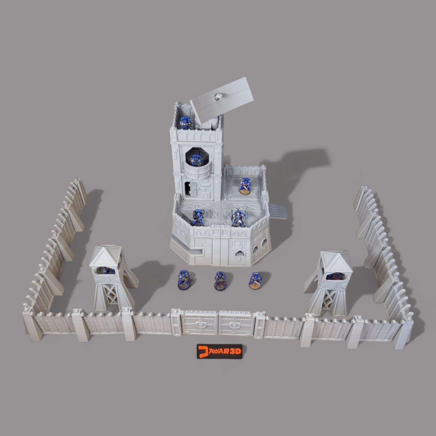 Wargaming 28mm scatter terrain scenery showing 3D-printed Command Station Set to be compatible with games such as Warhammer 40K, Star Wars Legions, D+D, Dungeons and Dragons, Sci-Fi, Fantasy and other miniature tabletop games. Brand Jawar3d.